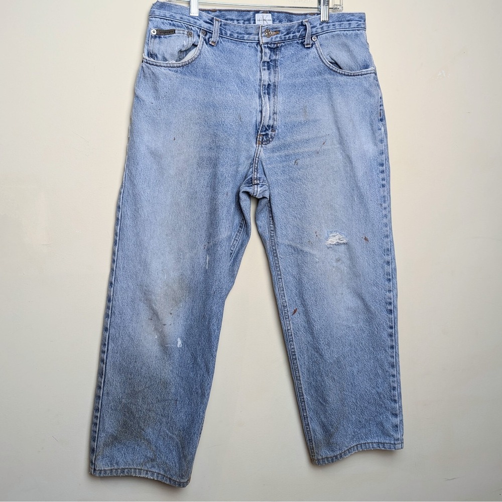 Vintage 90s Calvin Klein Jeans Mens 35x27 Denim Double Stone Wash Distressed
